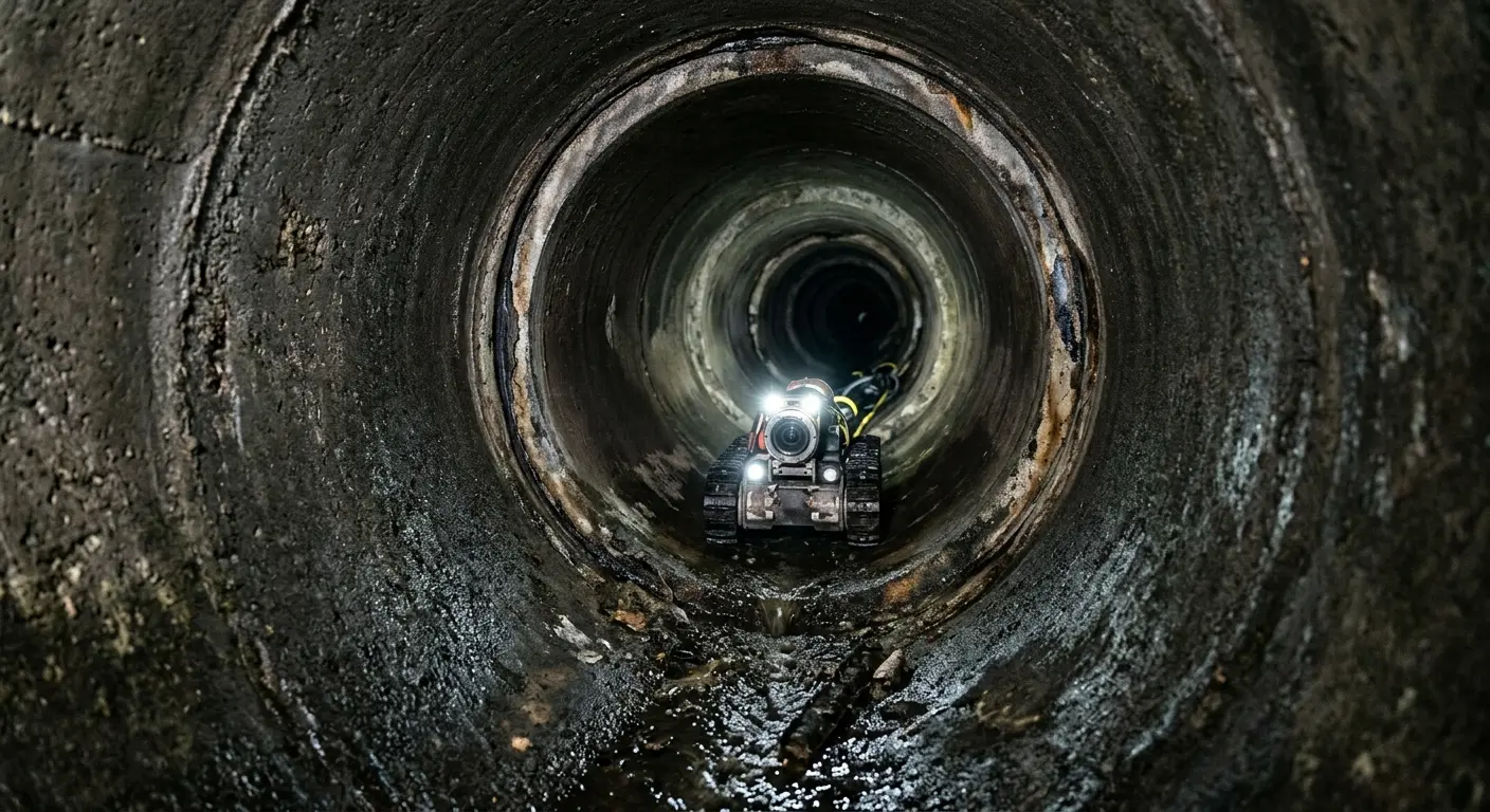 Robotic sewer camera inspecting pipe interior for Sewer Line Repair in Framingham